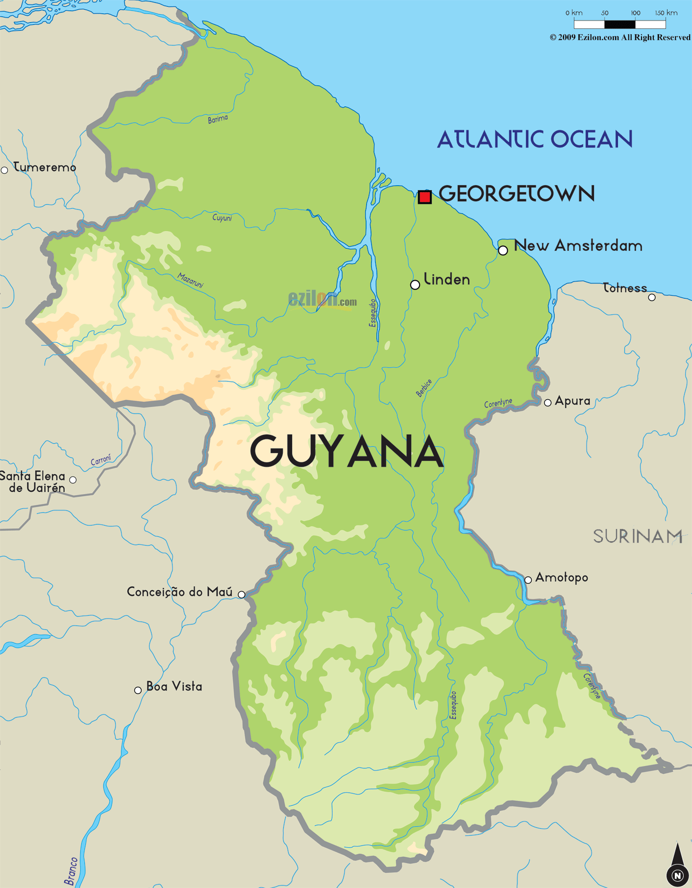 guyana physique carte